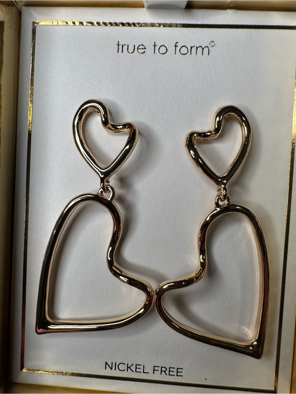 True to Form 14K Gold-Plated Double Heart Drop Earrings NWT
